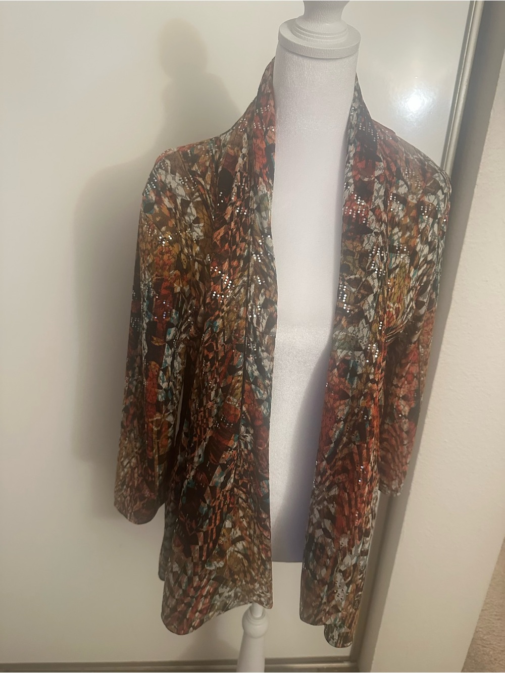 Peck & Peck Brown Multi-Color Open-Front Blazer